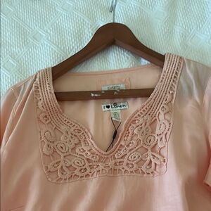 Embroidered peach color linen tunic/ dress